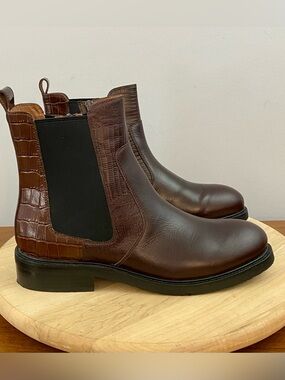 Jeffrey‎ Campbell Edmond Bootie Brown Leather Reptile Embossed Pattern Sz 9.5